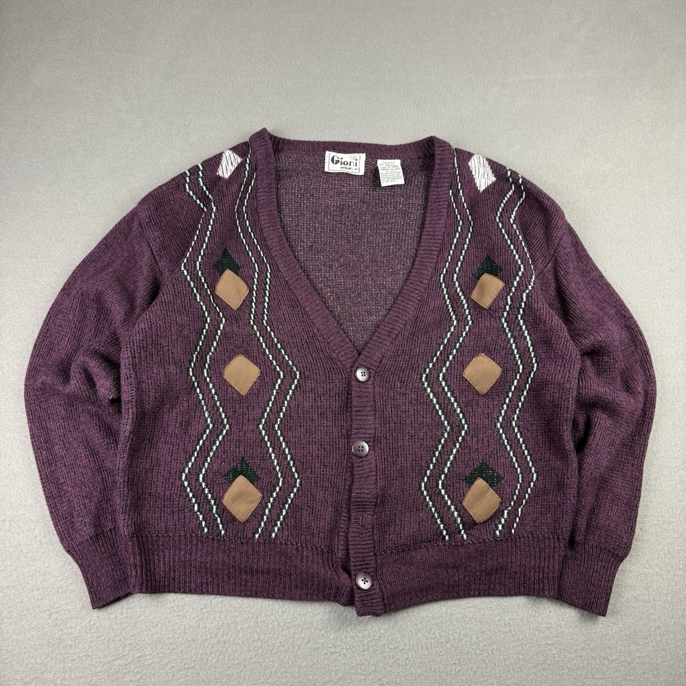 Vintage 90s LongSleeve Cardigan Burgundy Sweater‎ Size Large Cottagecore Grandpa